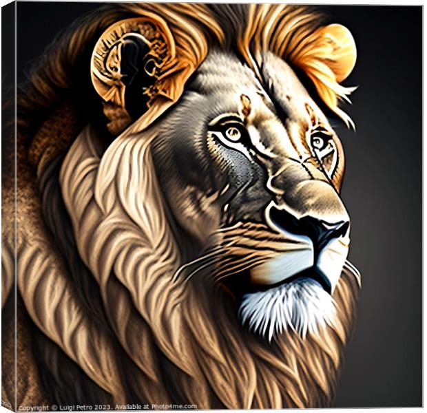 Portrait of a big male African lion on black backg Canvas Print by Luigi Petro