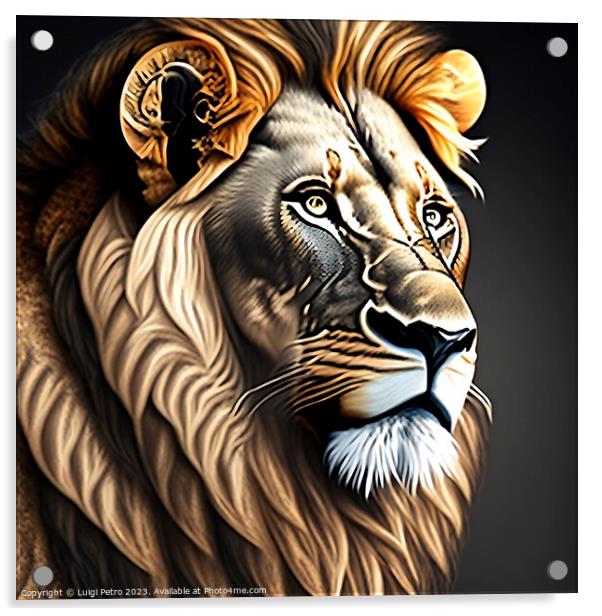 Portrait of a big male African lion on black backg Acrylic by Luigi Petro