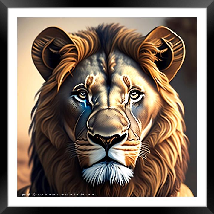 Portrait of a big male African lion. Framed Mounted Print by Luigi Petro