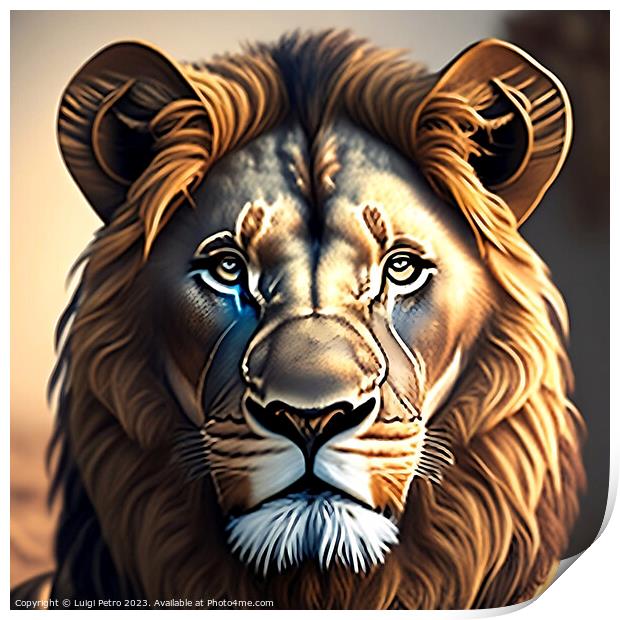Portrait of a big male African lion. Print by Luigi Petro