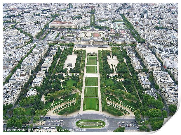 View from Eiffel Tower Paris Print by Mandy Rice