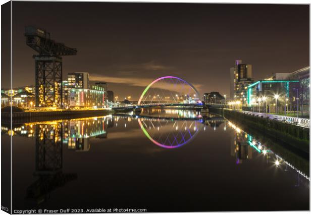 Night Reflections on the River Clyde, Glasgow Canvas Print by Fraser Duff