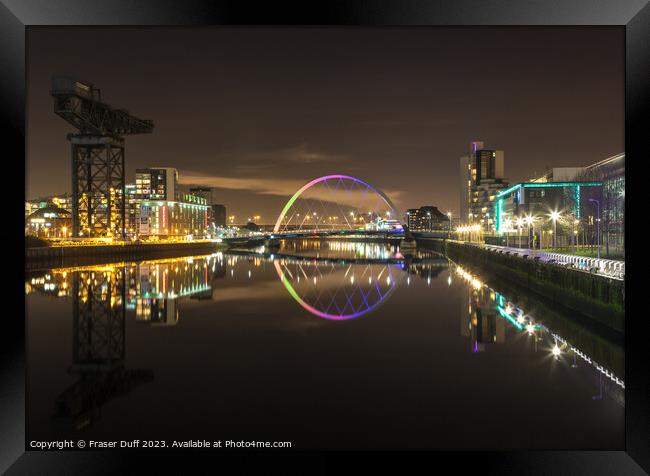 Night Reflections on the River Clyde, Glasgow Framed Print by Fraser Duff