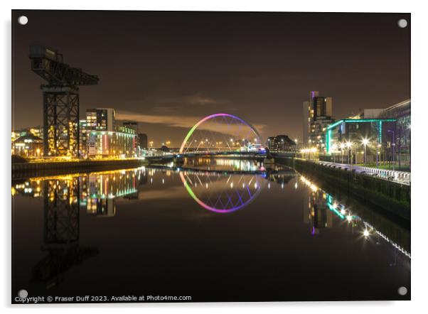 Night Reflections on the River Clyde, Glasgow Acrylic by Fraser Duff