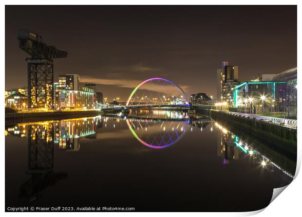 Night Reflections on the River Clyde, Glasgow Print by Fraser Duff