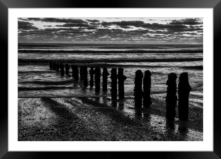 Sandsend Beach Black and White Framed Mounted Print by Tim Hill