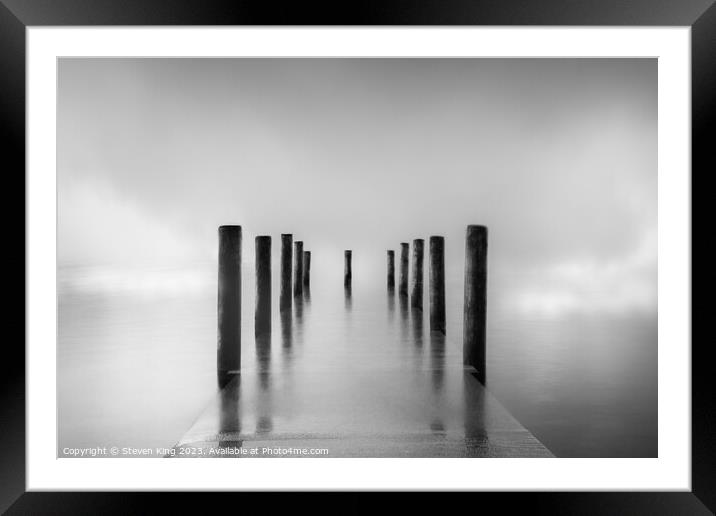 Serene Derwentwater Pier in the Mist Framed Mounted Print by Steven King