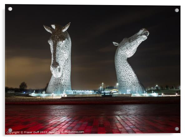 The Kelpies at Night, Falkirk, Scotland Acrylic by Fraser Duff