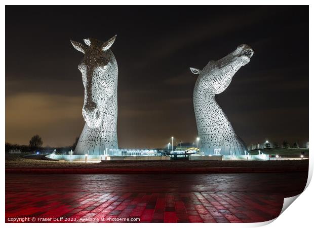 The Kelpies at Night, Falkirk, Scotland Print by Fraser Duff