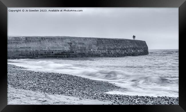 Walking along from the Cobb, Lyme Regis Framed Print by Jo Sowden