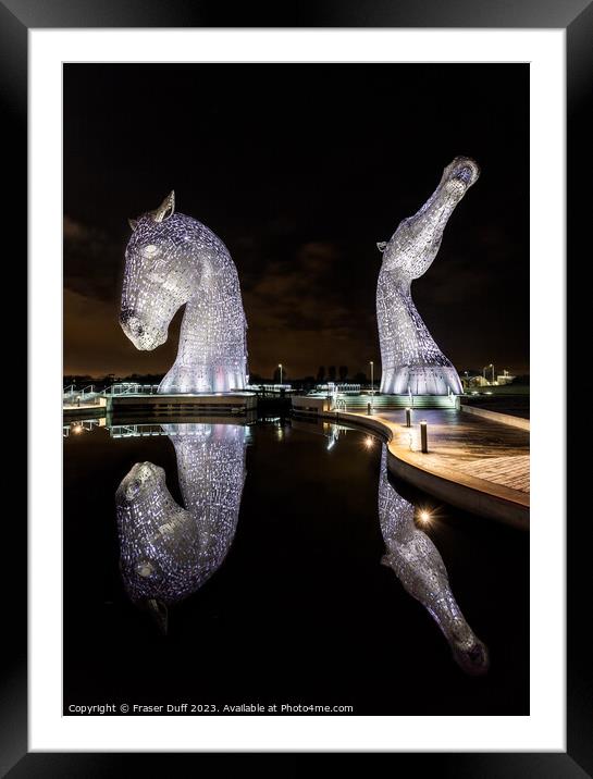 The Kelpies at Night, Falkirk, Scotland Framed Mounted Print by Fraser Duff