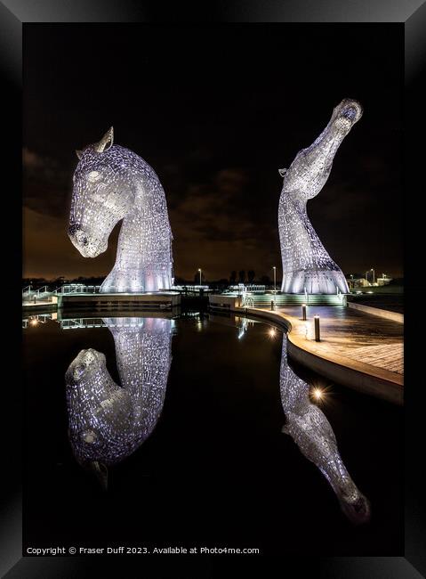 The Kelpies at Night, Falkirk, Scotland Framed Print by Fraser Duff