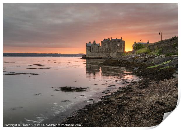 Sunrise behind Blackness Castle, Scotland Print by Fraser Duff