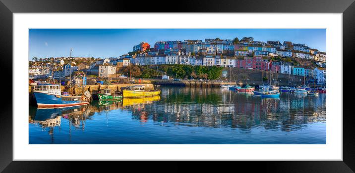 Vivid Brixham Harbour Panorama Framed Mounted Print by Paul F Prestidge