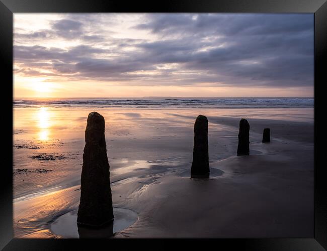 Weathered Groynes at Sunset Framed Print by Tony Twyman