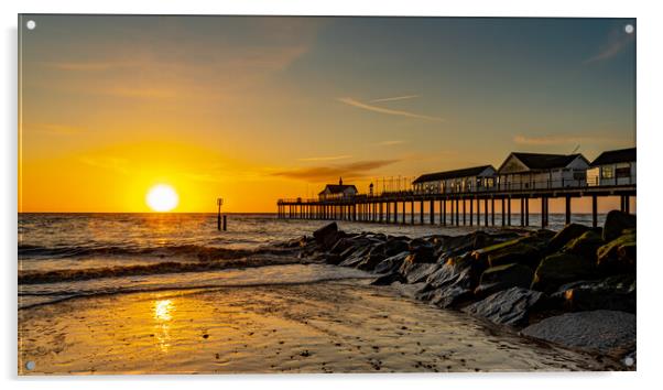 Sunrise at Southwold Pier Acrylic by Mike Johnson