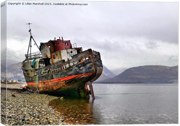 The wreck on Loch Linnhe at Corpach. Canvas Print by Lilian Marshall