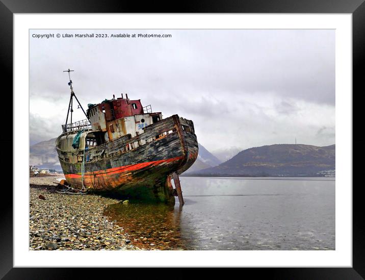 The wreck on Loch Linnhe at Corpach. Framed Mounted Print by Lilian Marshall