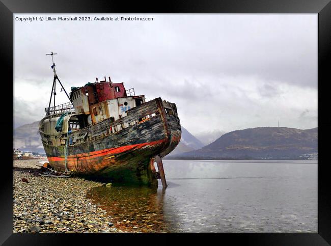The wreck on Loch Linnhe at Corpach. Framed Print by Lilian Marshall
