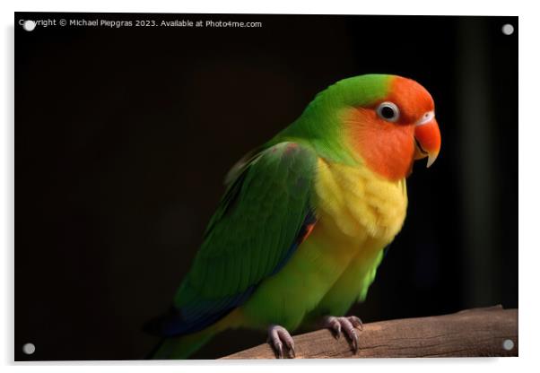 A beautiful lovebird created with generative AI technology. Acrylic by Michael Piepgras