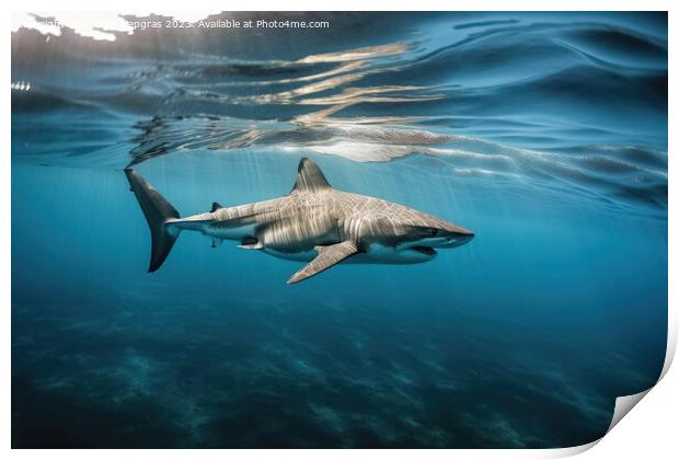 A big shark in the shallow water of the ocean created with gener Print by Michael Piepgras