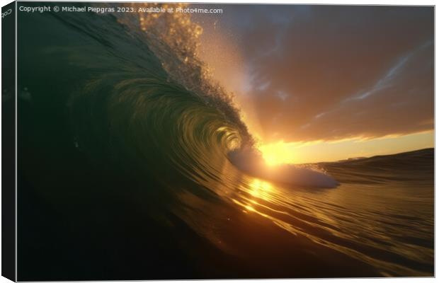 A big wave looking into the wave tunnel during sunset created wi Canvas Print by Michael Piepgras