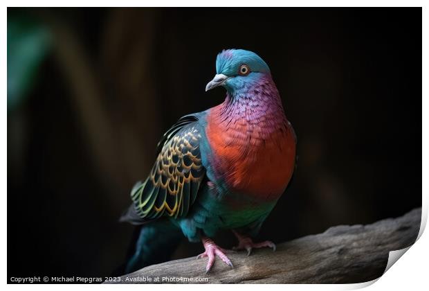 A dove thinking it is a colorful parrot  created with generative Print by Michael Piepgras