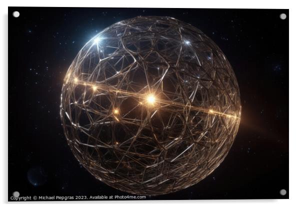 Dyson Sphere in space spans a star created with generative AI te Acrylic by Michael Piepgras