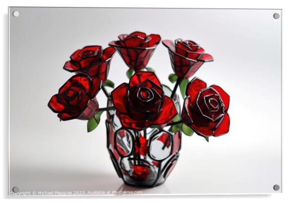 A larger bouquet of red roses made of stained glas on a white su Acrylic by Michael Piepgras