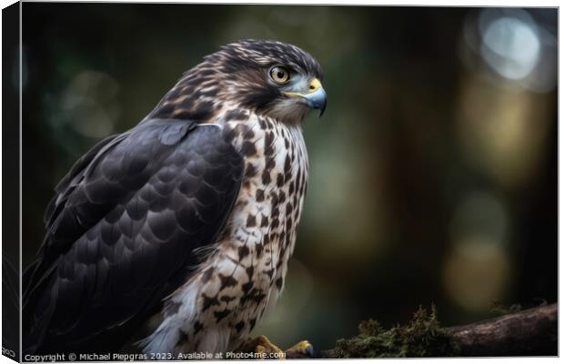 A merlin bird of prey on a branch in close up created with gener Canvas Print by Michael Piepgras