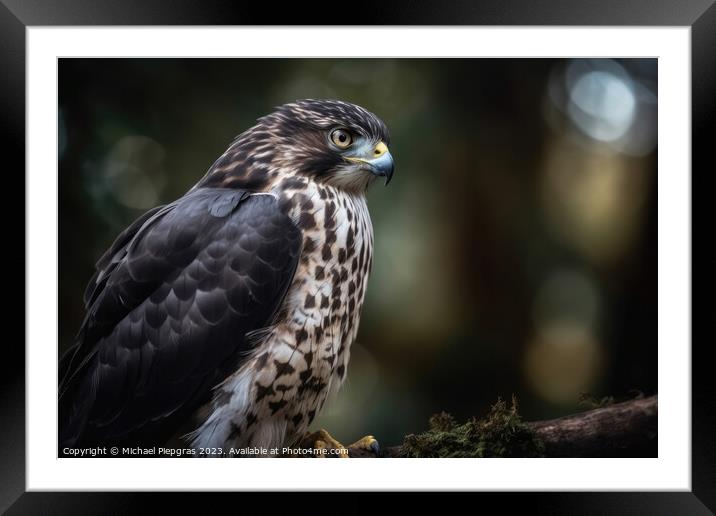 A merlin bird of prey on a branch in close up created with gener Framed Mounted Print by Michael Piepgras