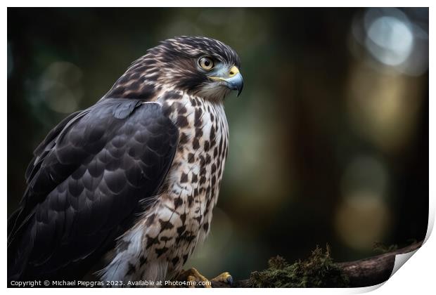 A merlin bird of prey on a branch in close up created with gener Print by Michael Piepgras
