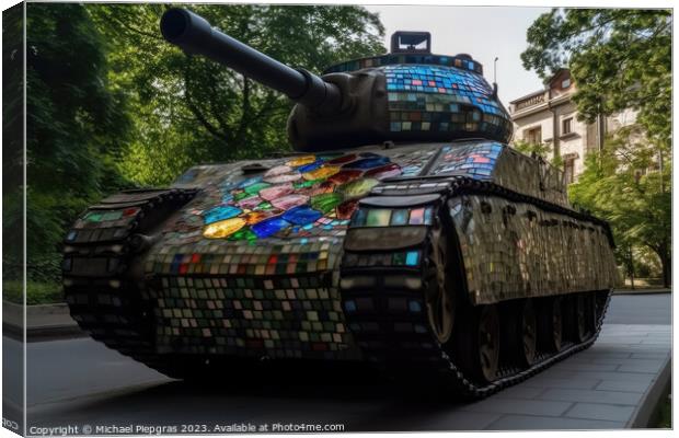 A military tank made of stained glas on a road created with gene Canvas Print by Michael Piepgras