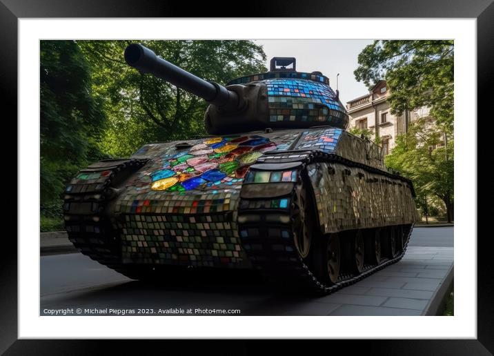A military tank made of stained glas on a road created with gene Framed Mounted Print by Michael Piepgras
