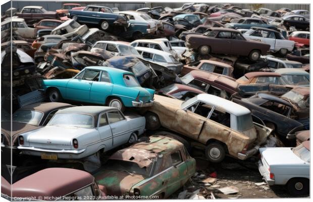 A pile of cars created with generative AI technology. Canvas Print by Michael Piepgras