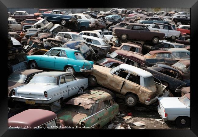A pile of cars created with generative AI technology. Framed Print by Michael Piepgras