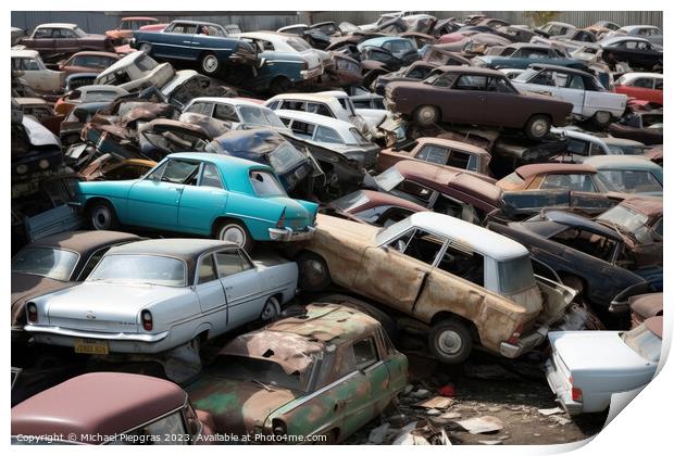 A pile of cars created with generative AI technology. Print by Michael Piepgras