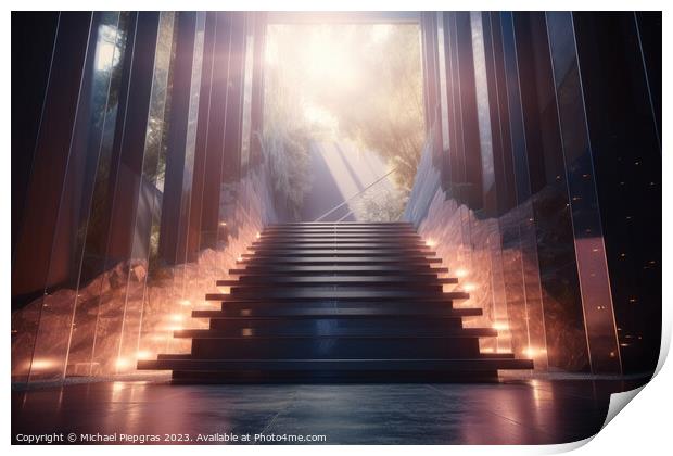 A staircase straight to heaven created with generative AI techno Print by Michael Piepgras