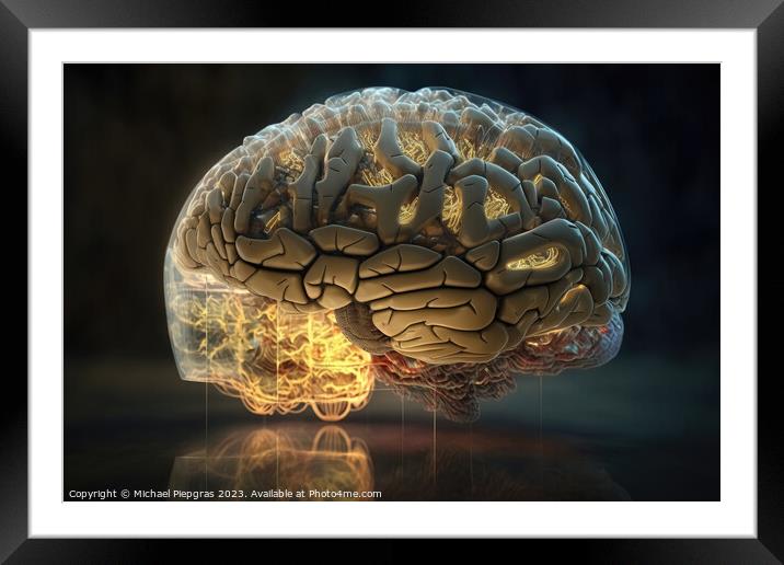 A transparent brain that calculates artificial intelligence crea Framed Mounted Print by Michael Piepgras