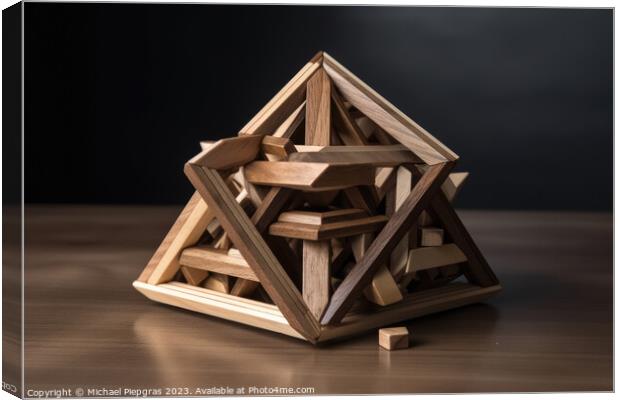 An impossible geometric puzzle made of wood create by generative Canvas Print by Michael Piepgras