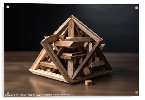 An impossible geometric puzzle made of wood create by generative Acrylic by Michael Piepgras
