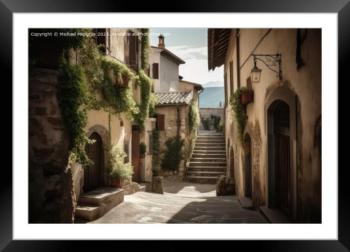 An old street in an idyllic Italian village created with generat Framed Mounted Print by Michael Piepgras