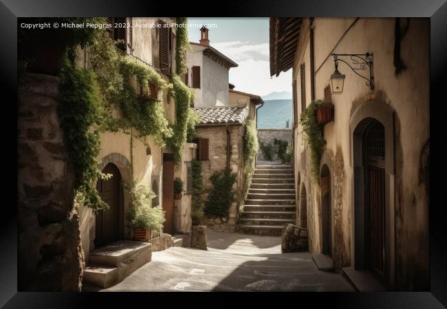 An old street in an idyllic Italian village created with generat Framed Print by Michael Piepgras