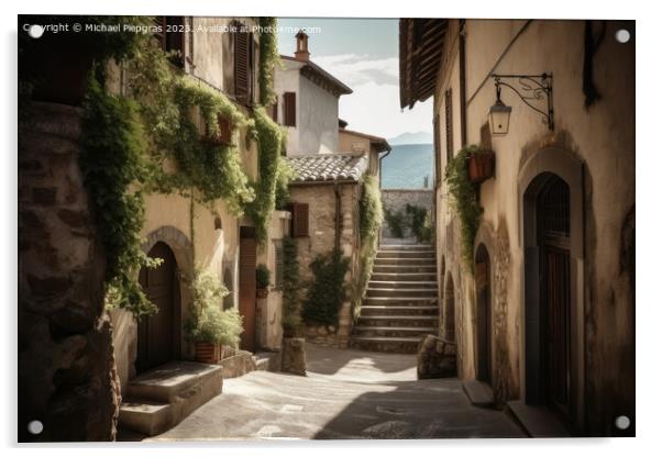 An old street in an idyllic Italian village created with generat Acrylic by Michael Piepgras