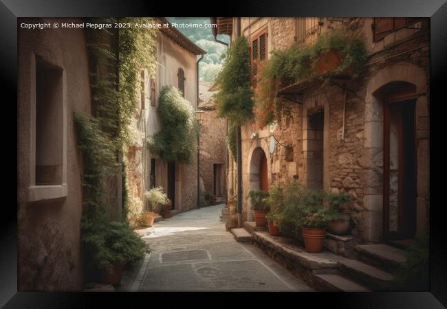 An old street in an idyllic Italian village created with generat Framed Print by Michael Piepgras