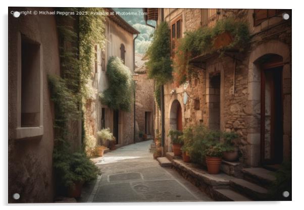 An old street in an idyllic Italian village created with generat Acrylic by Michael Piepgras