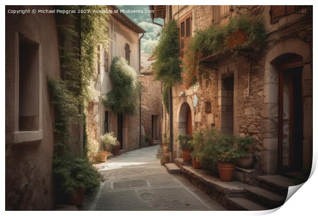 An old street in an idyllic Italian village created with generat Print by Michael Piepgras