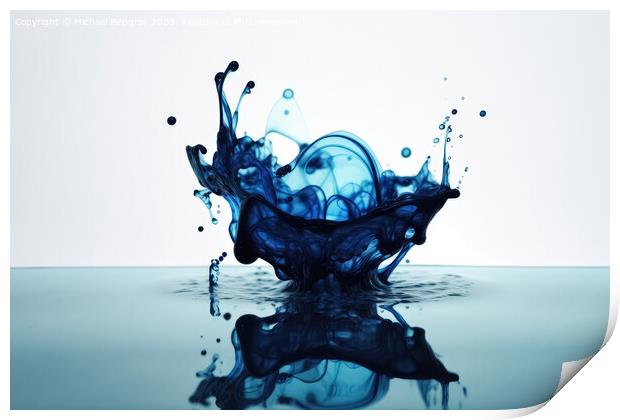 Blue ink dripping into water created with generative AI technolo Print by Michael Piepgras