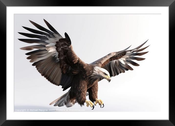 Flying eagle colorful on white background created with generativ Framed Mounted Print by Michael Piepgras