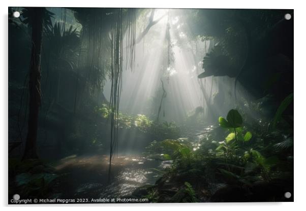 Jungle with light rays coming from above created with generative Acrylic by Michael Piepgras